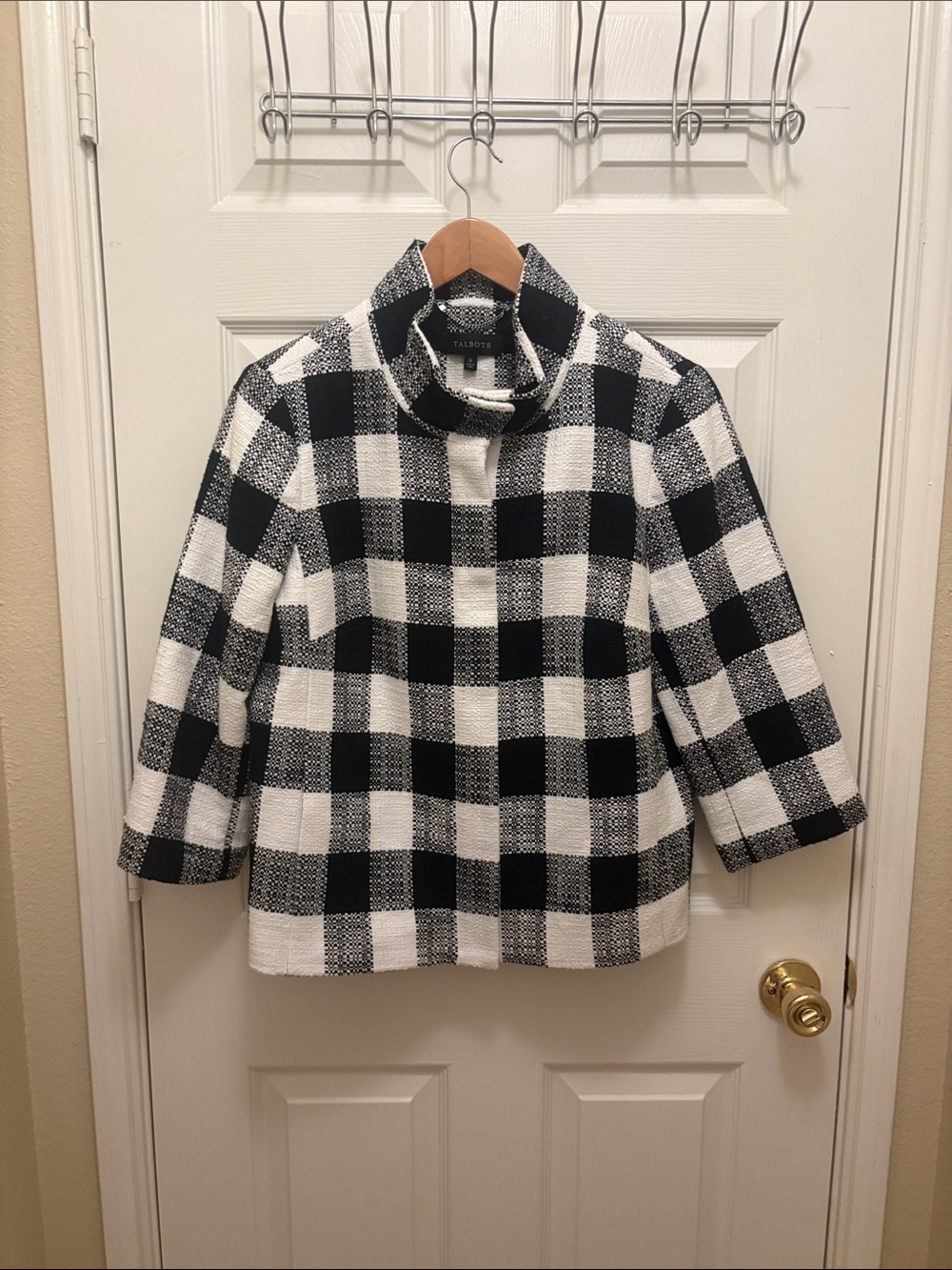 Women's Talbots Black & White Buffalo Check' Jacket A086